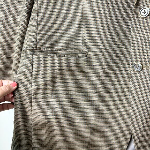 Lauren Ralph Lauren Brown Tan Houndstooth Men's Wool Sport Coat Blazer Size 42R - Picture 4 of 9